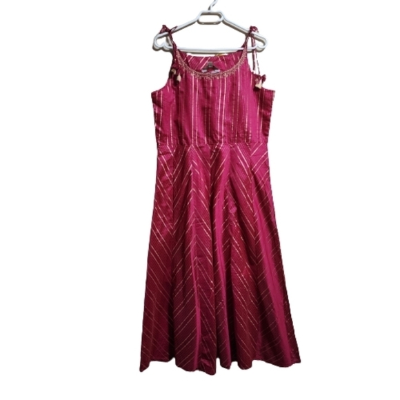 Anouk sleeveless cotton golden stripes midi dress color fushia size medium/large - Picture 1 of 5